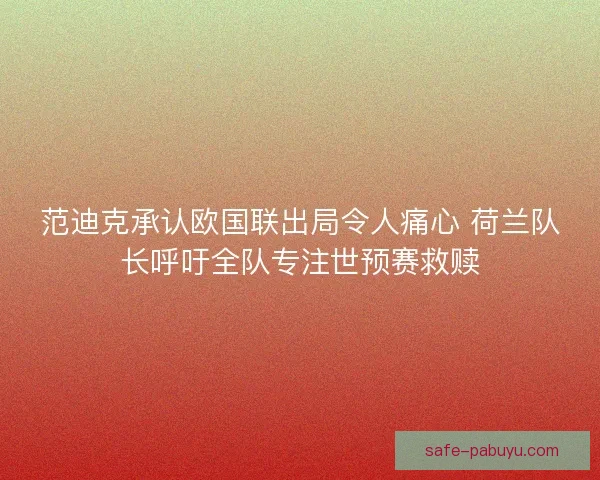 范迪克承认欧国联出局令人痛心 荷兰队长呼吁全队专注世预赛救赎
